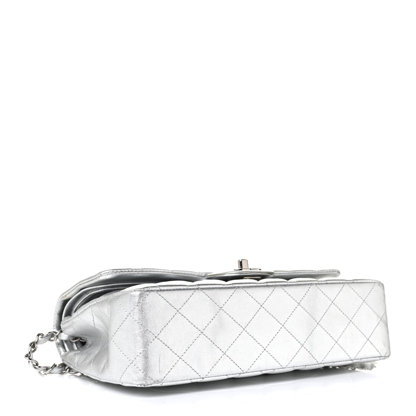 Metallic Lambskin Quilted Medium Double Flap Silver