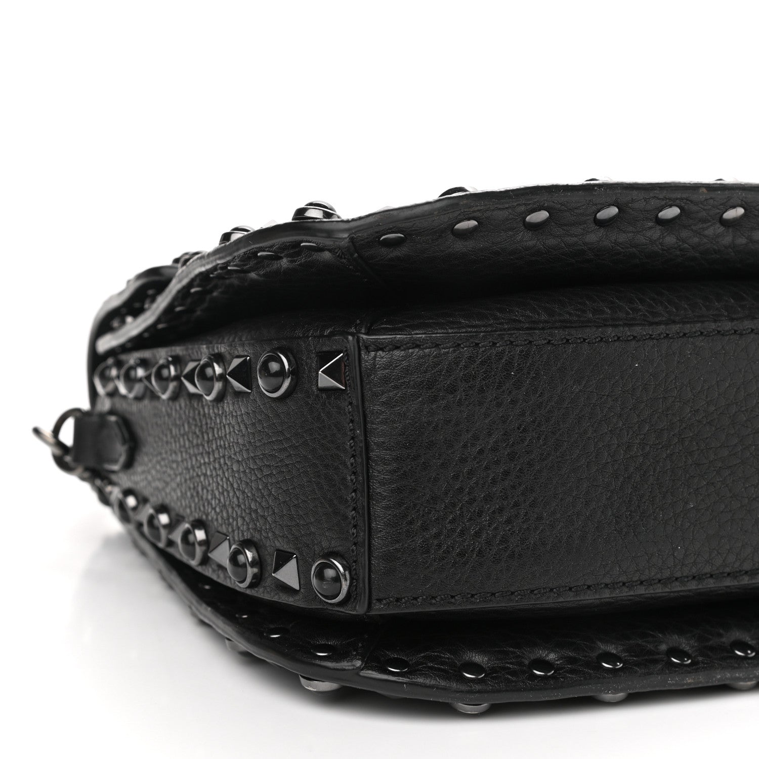 Valentino Garavani Pebbled Calfskin Onyx Medium Rockstud Rolling Flap Saddle Bag Black 8 of 9