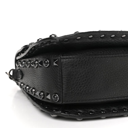 Valentino Garavani Pebbled Calfskin Onyx Medium Rockstud Rolling Flap Saddle Bag Black 8 of 9