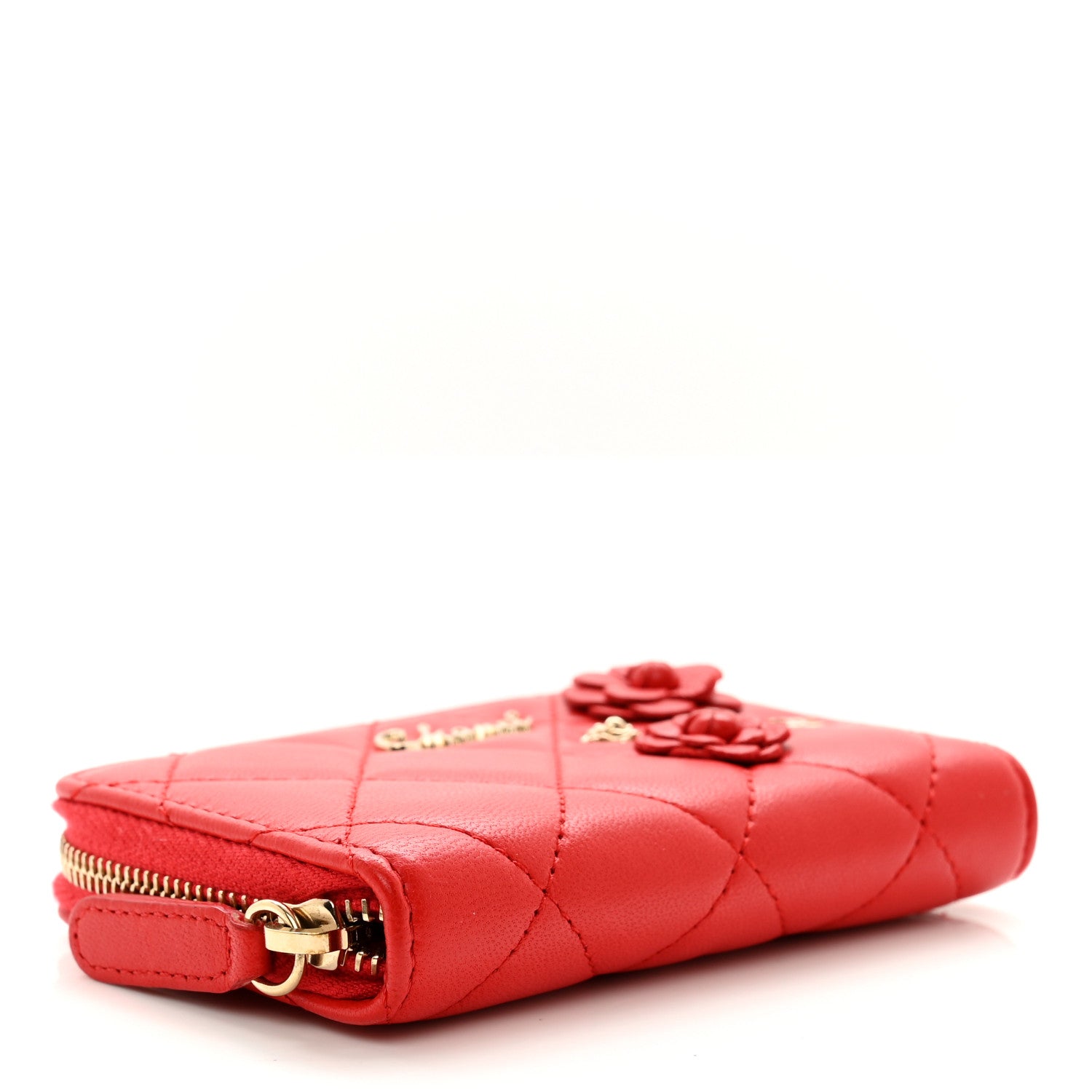 Chanel Lambskin Quilted Camellia Zip Coin Purse Red 5 of 8