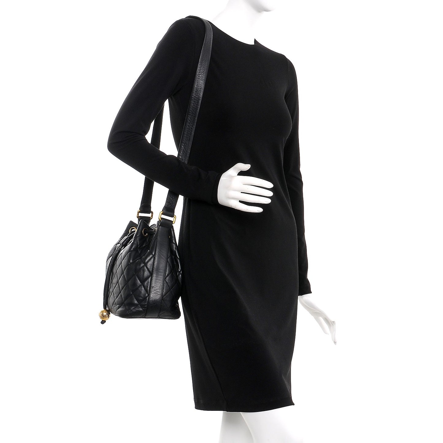 Lambskin Quilted Drawstring Bag Black