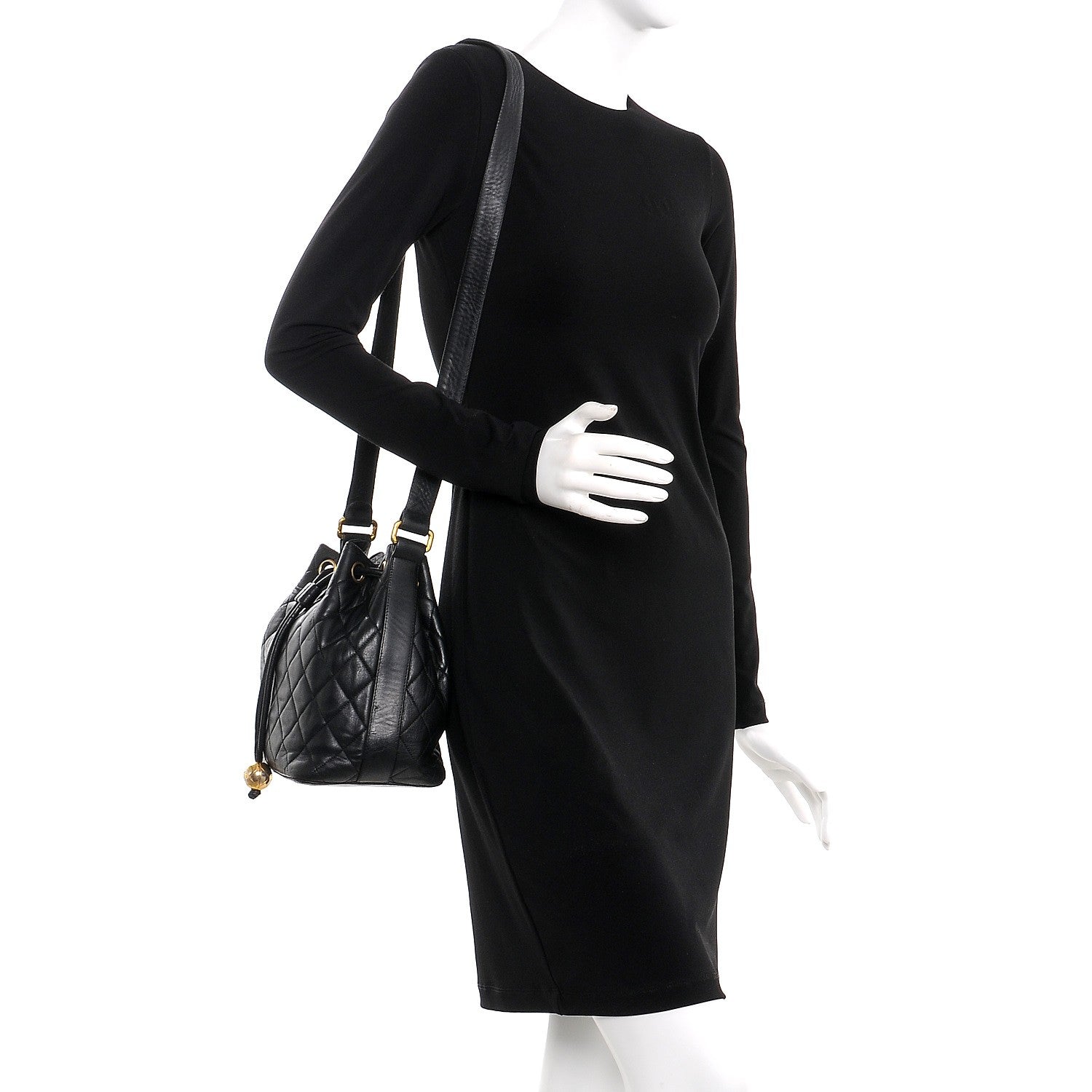 Chanel Lambskin Quilted Drawstring Bag Black 2 of 19