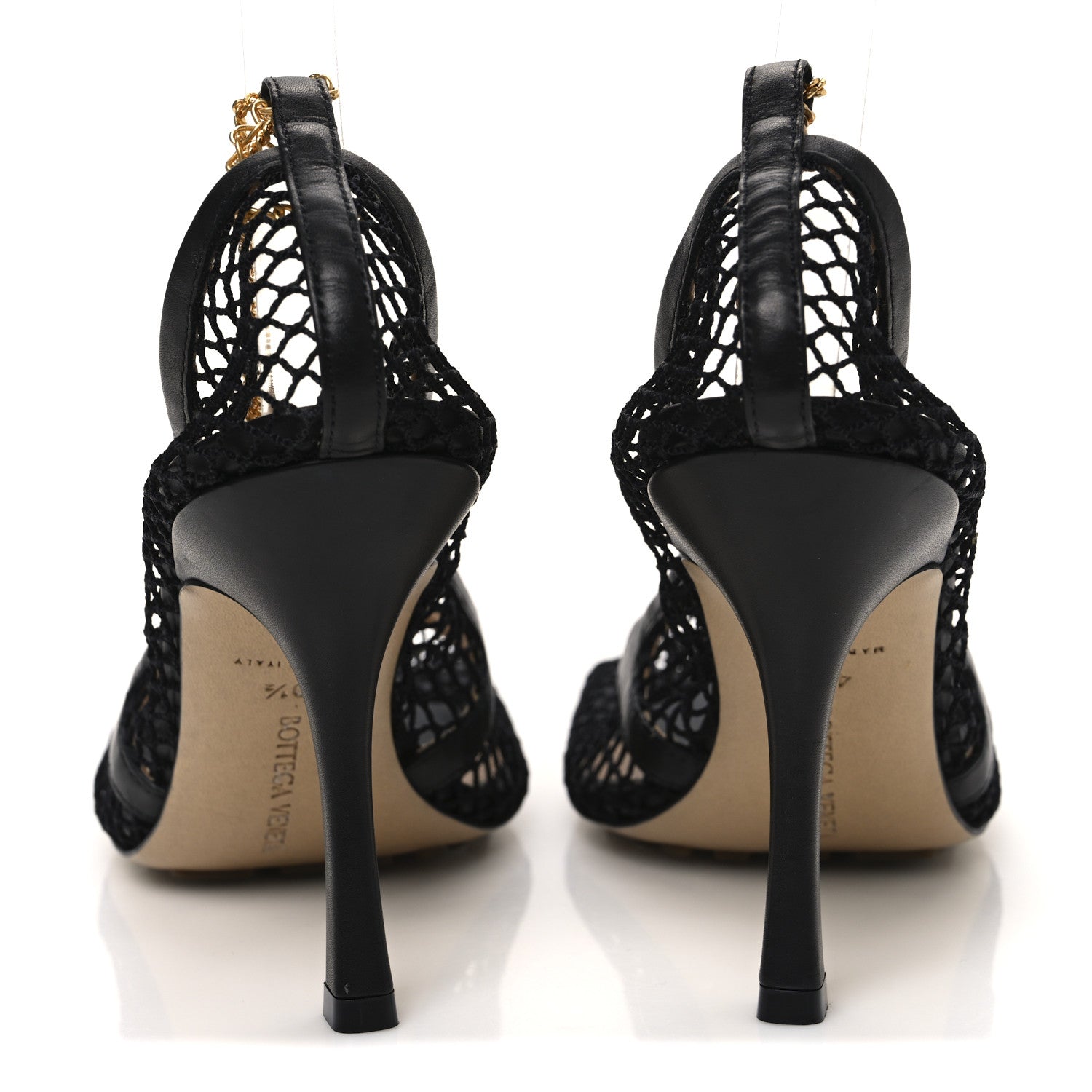 Bottega Veneta Mesh Calfskin Stretch Chain Strap 90mm Pumps 40.5 Black 6 of 10