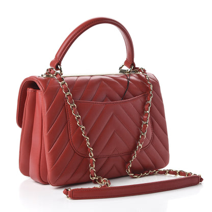 Chanel Lambskin Chevron Quilted Small Trendy CC Dual Handle Flap Bag Red 3 of 10