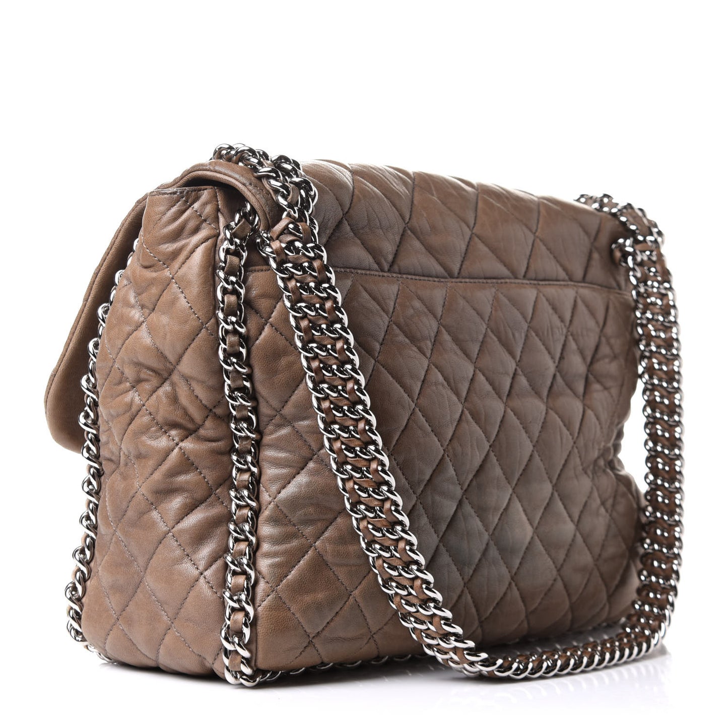 Washed Lambskin Quilted Maxi Chain Around Flap Taupe