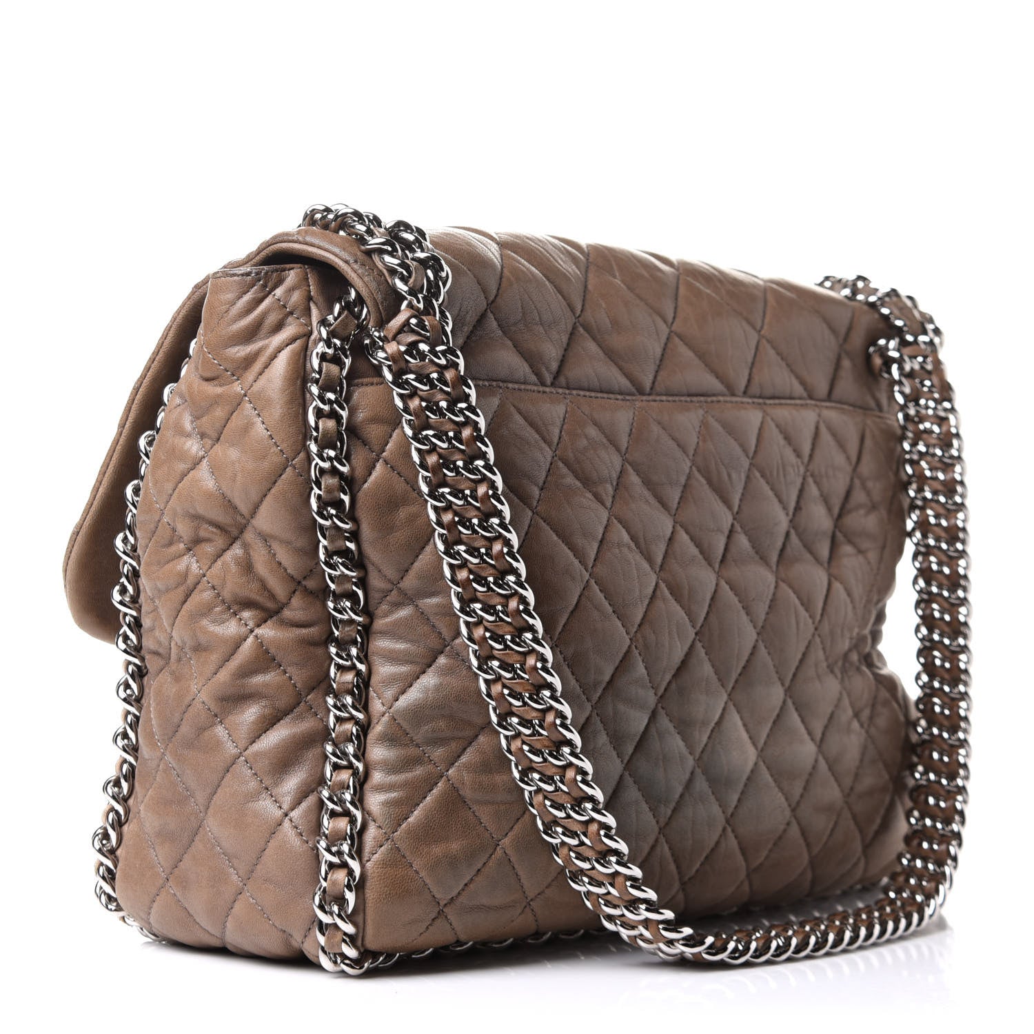 Chanel Washed Lambskin Quilted Maxi Chain Around Flap Taupe 2 of 10