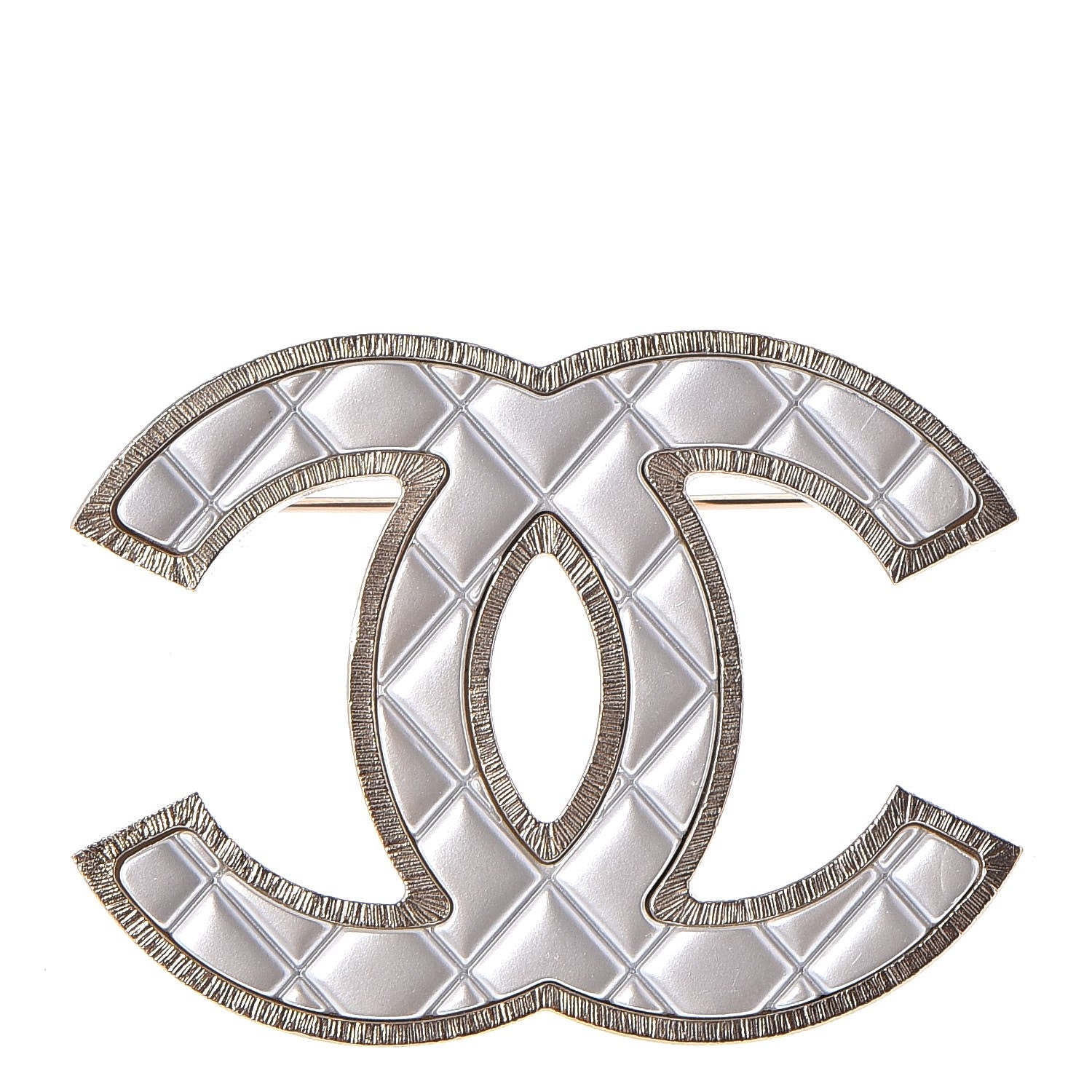 Chanel Metal Quilted CC Brooch Silver Gold 1 of 5