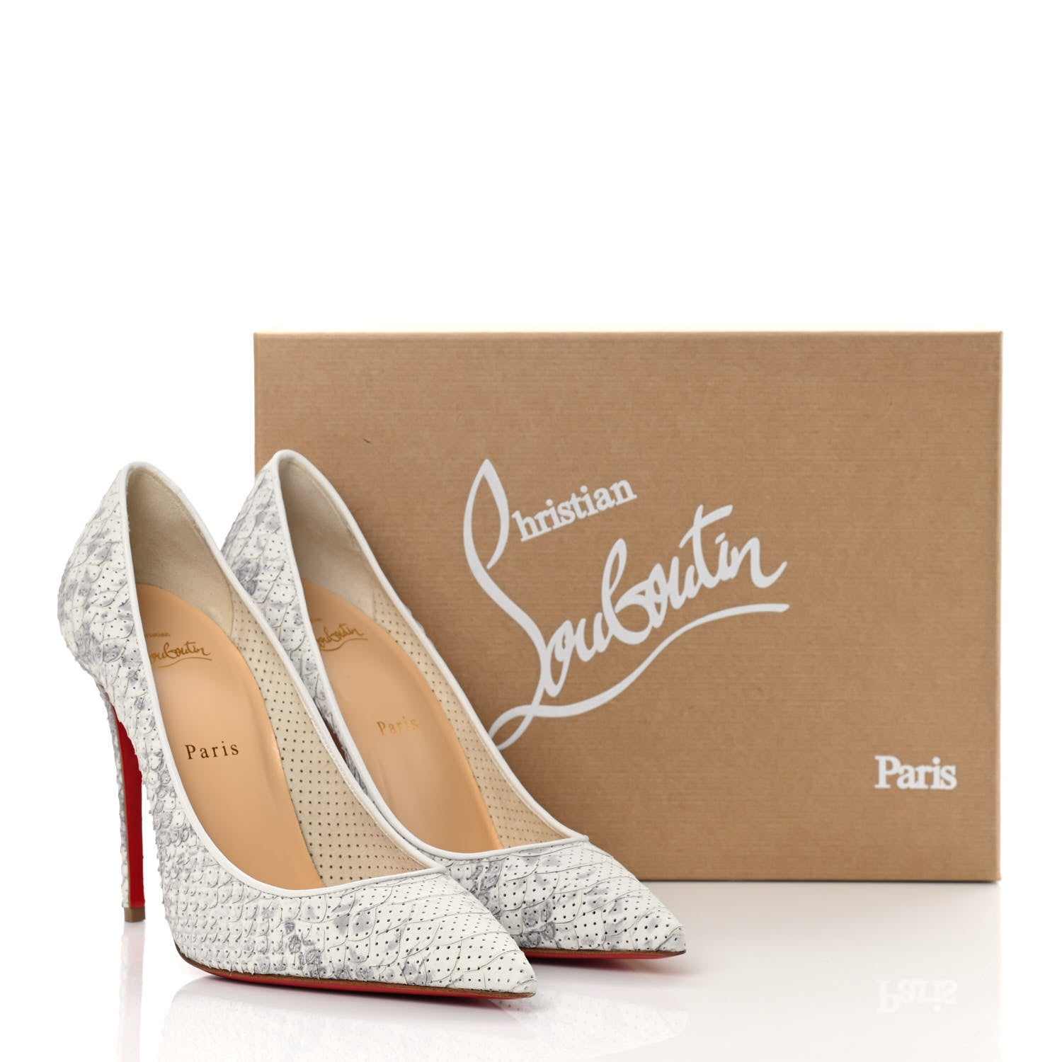 Christian Louboutin Perforated Python Kate 100 Pumps 39.5 Roccia White 11 of 11