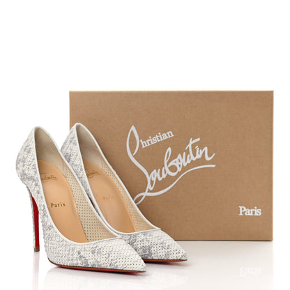 Christian Louboutin Perforated Python Kate 100 Pumps 39.5 Roccia White 11 of 11