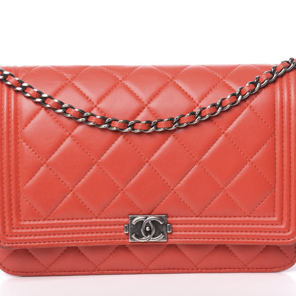 Chanel Lambskin Quilted Boy Wallet On Chain WOC Red 11 of 11