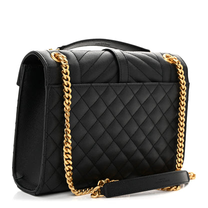 Saint Laurent Grain De Poudre Textured Mixed Matelasse Triquilt Medium Monogram Satchel Black 3 of 14