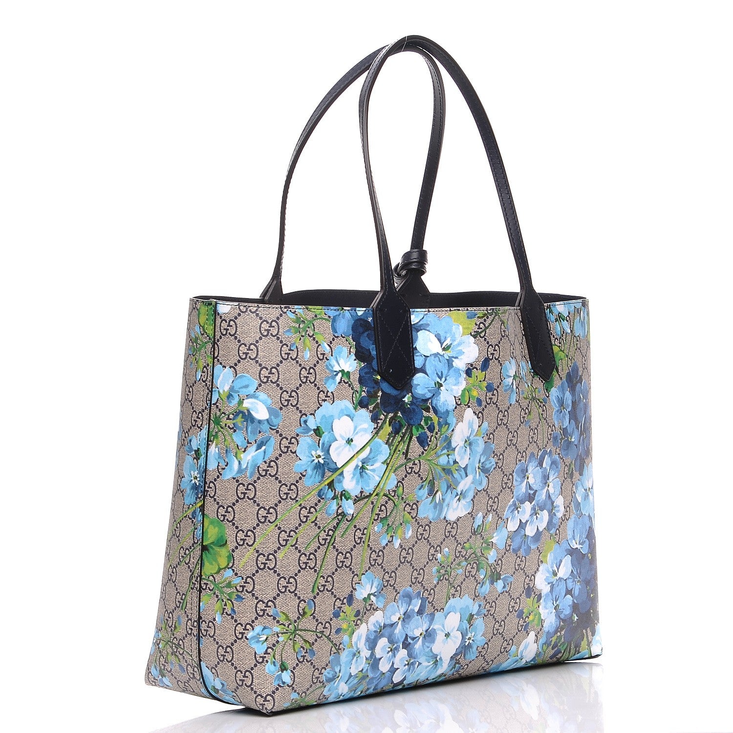 Gucci GG Supreme Monogram Blooms Medium Reversible Tote Beige Blue Navy 4 of 7
