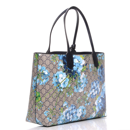 Gucci GG Supreme Monogram Blooms Medium Reversible Tote Beige Blue Navy 4 of 7