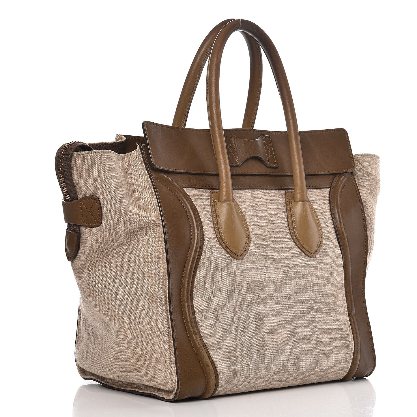 Calfskin Linen Mini Tri-Color Luggage Khaki