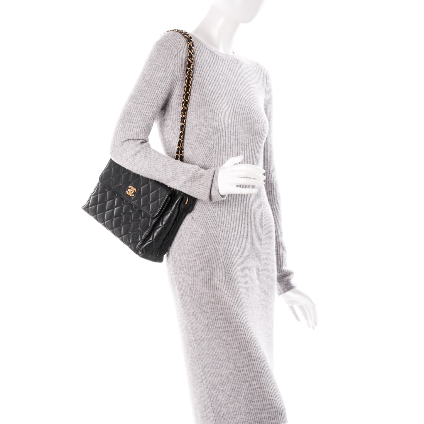 Caviar Quilted Flap Shoulder Bag Black