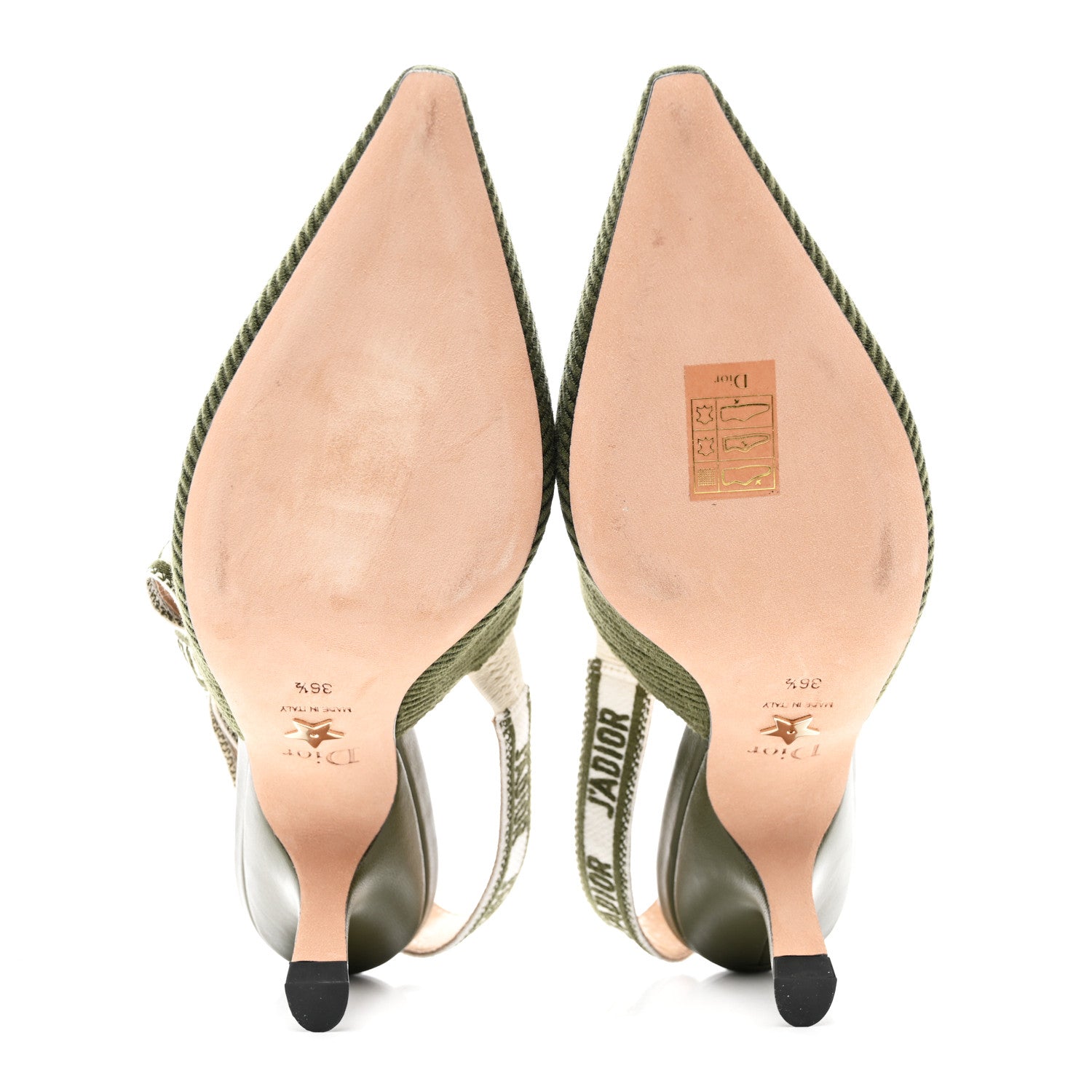 Christian Dior Cotton Ribbon Embroidered J Adior Slingback 65mm Pumps 36.5 Kaki 5 of 9