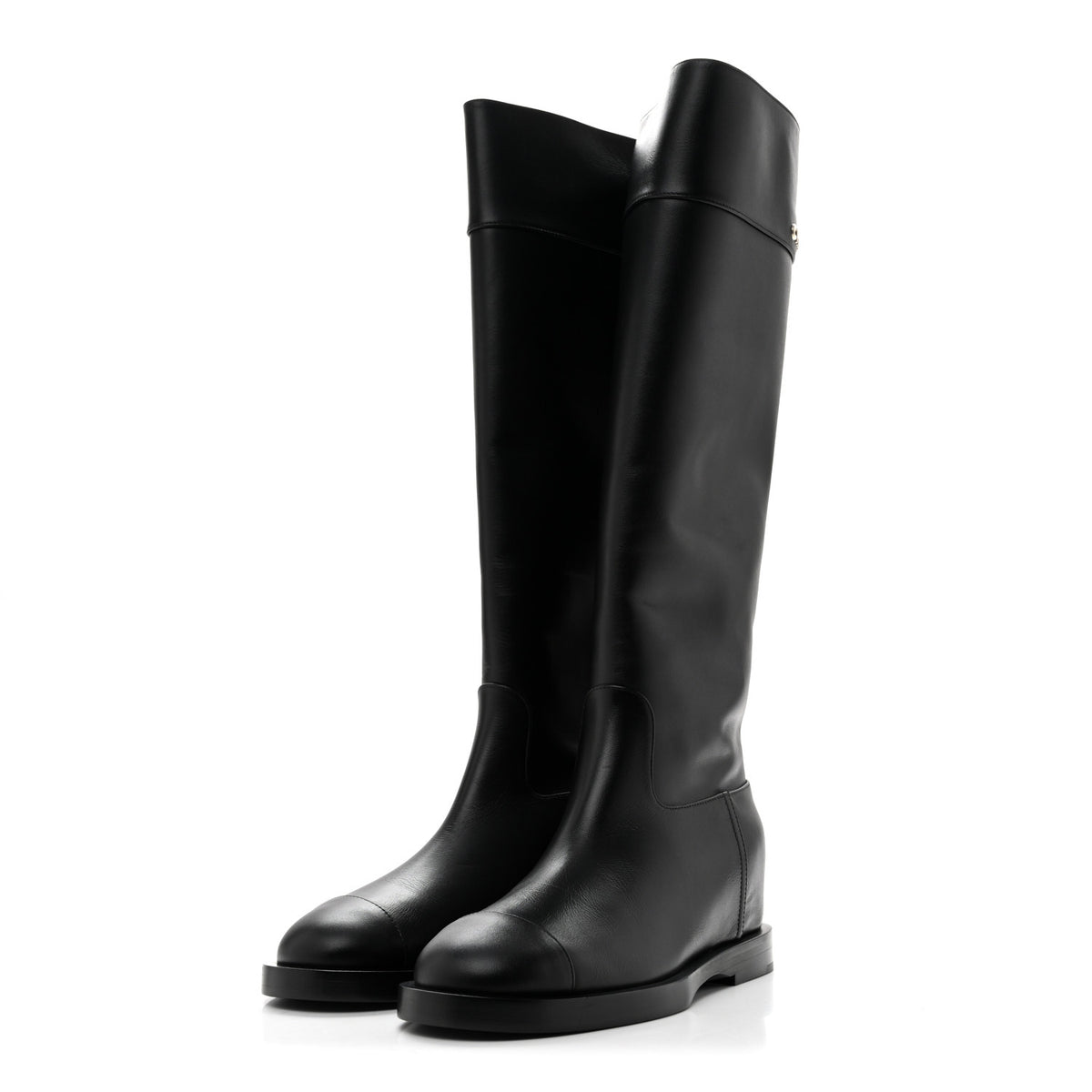 Calfskin Cap Toe Tall Boots 39 Black