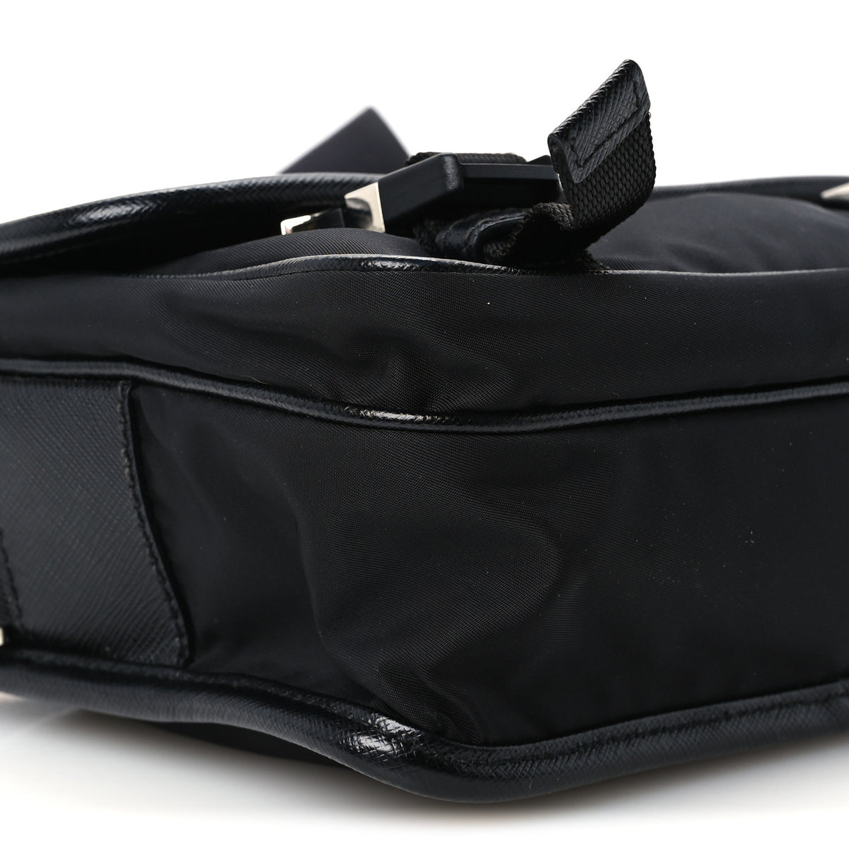 Re-Nylon Saffiano Pocket Double Snap Buckle Shoulder Bag Black