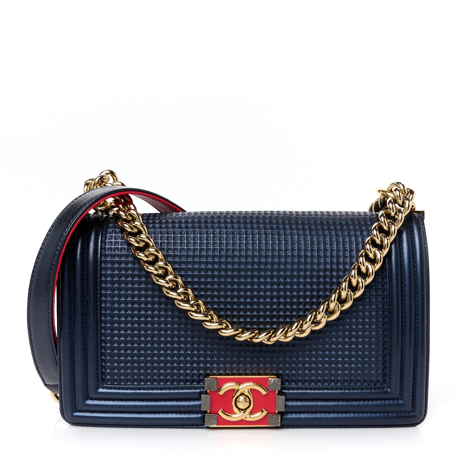 Chanel Lambskin Embossed Medium Boy Cube Flap Navy 1 of 10