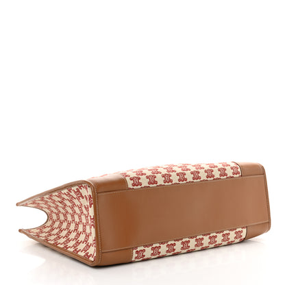 Celine Canvas Calfskin Triomphe Embroidered Horizontal Cabas Burgundy 4 of 12