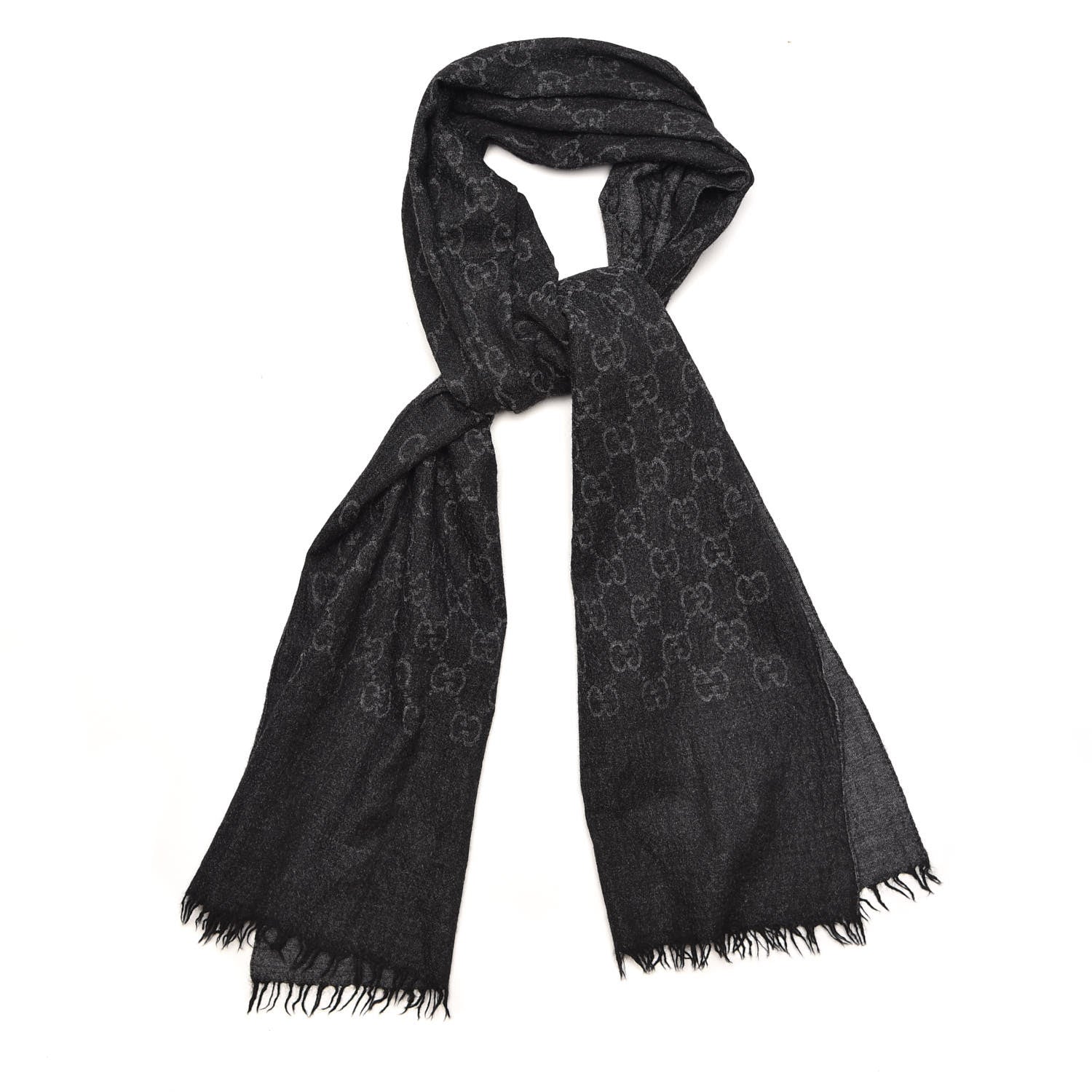 Gucci Wool Silk GG Monogram GGNat Scarf Anthracite 1 of 4