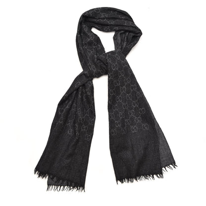 Gucci Wool Silk GG Monogram GGNat Scarf Anthracite 1 of 4