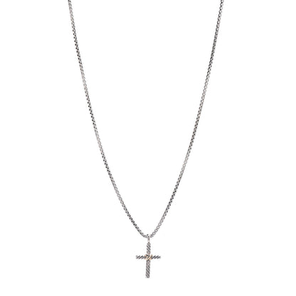 David Yurman Sterling Silver 14K Yellow Gold Cross Pendant Necklace 1 of 3