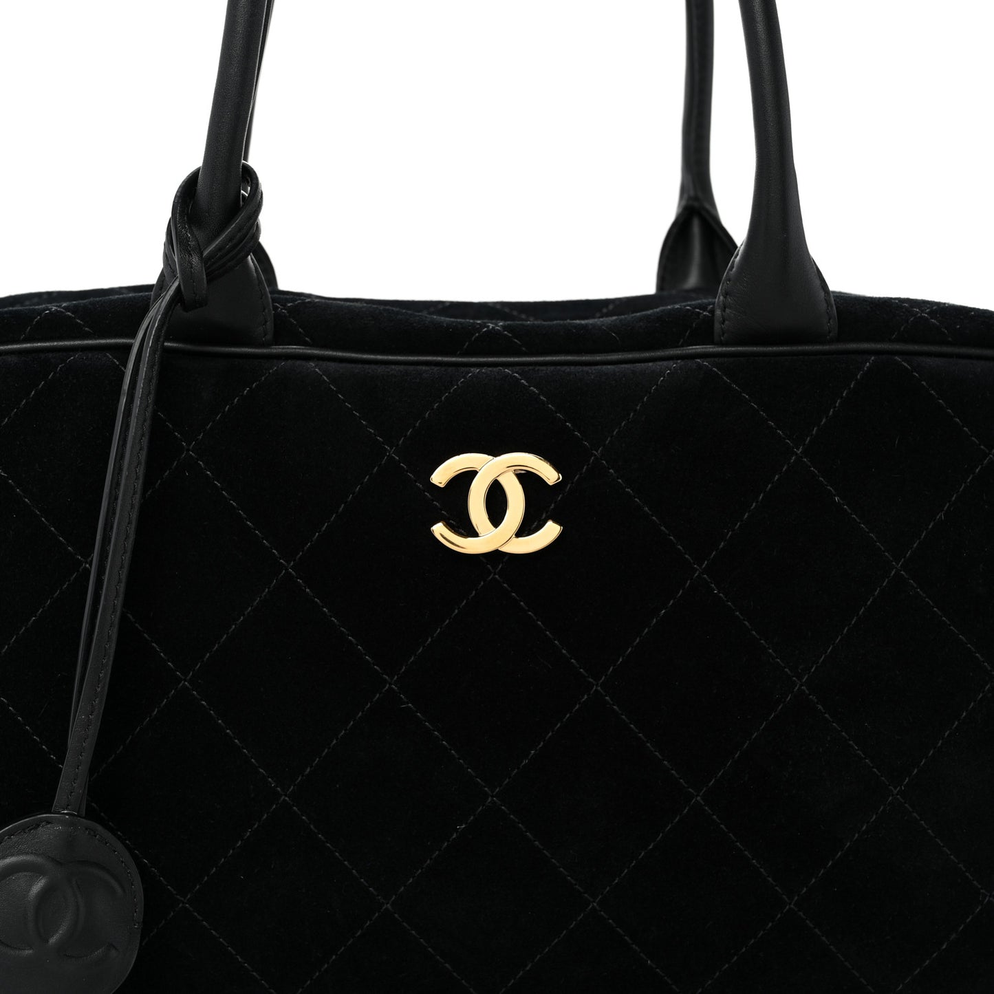 Suede Calfskin Large Perfect Bowling Bag Black