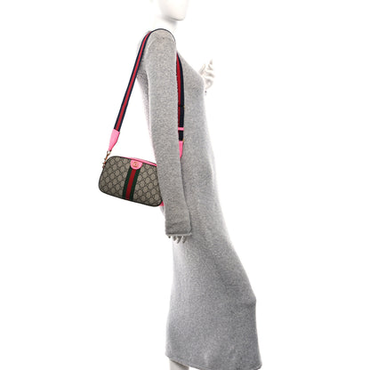 Gucci GG Supreme Monogram Textured Dollar Calfskin Web Ophidia Small Crossbody Bag Beige Ebony Fuchsia 2 of 10
