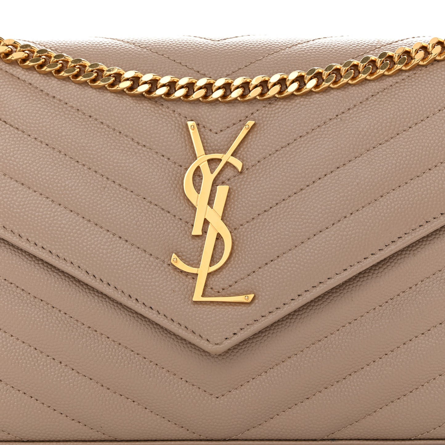 Grain De Poudre Matelasse Chevron Monogram Chain Wallet Dark Beige