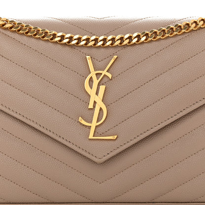 Saint Laurent Grain De Poudre Matelasse Chevron Monogram Chain Wallet Dark Beige 7 of 11