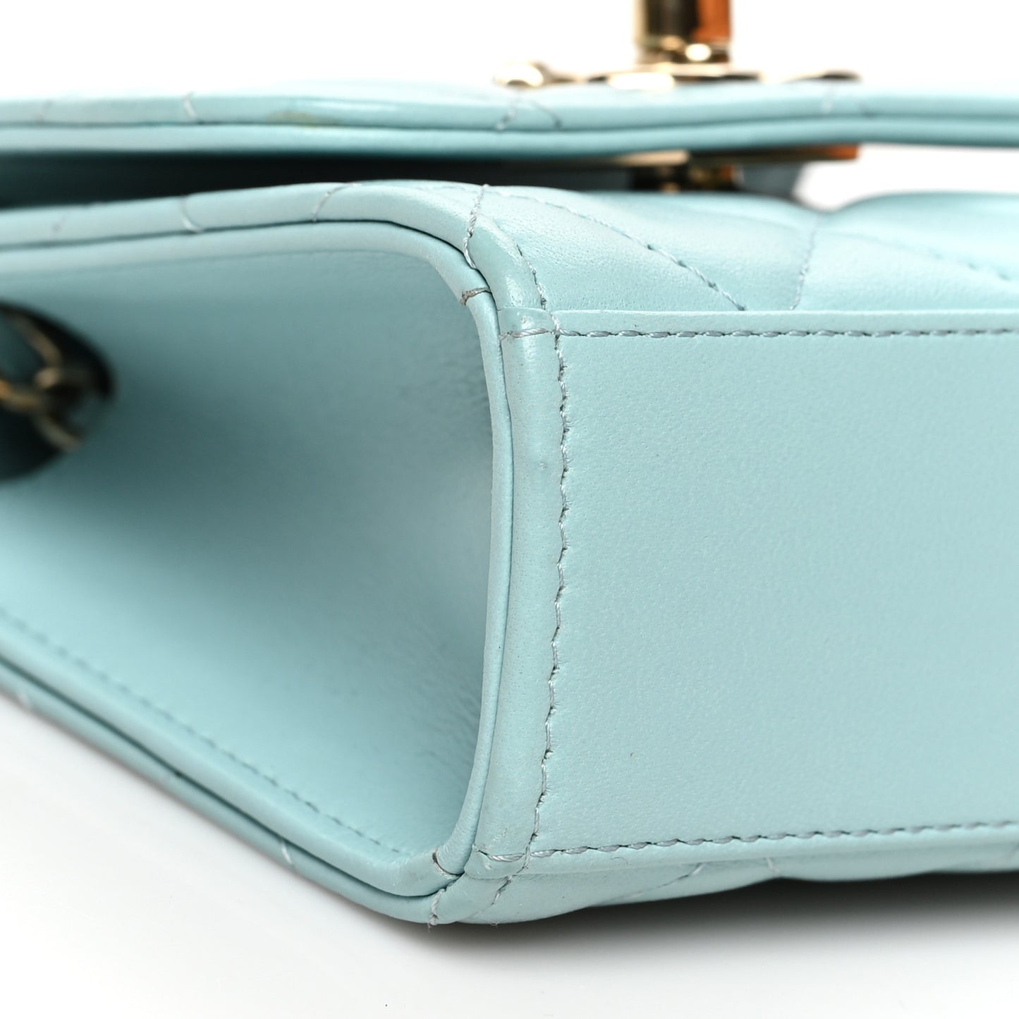 Lambskin Quilted Mini Trendy CC Chain Wallet Light Blue