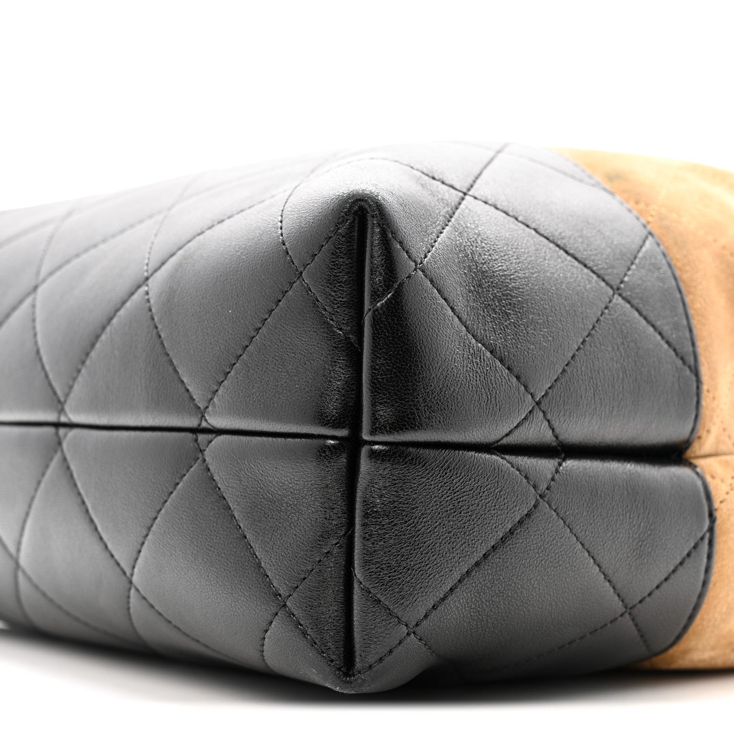 Chanel Suede Calfskin Shiny Lambskin Quilted Coco Base Shopping Bag Beige Black 10 of 14