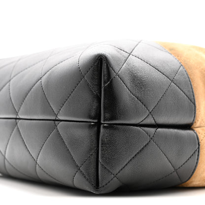 Chanel Suede Calfskin Shiny Lambskin Quilted Coco Base Shopping Bag Beige Black 10 of 14