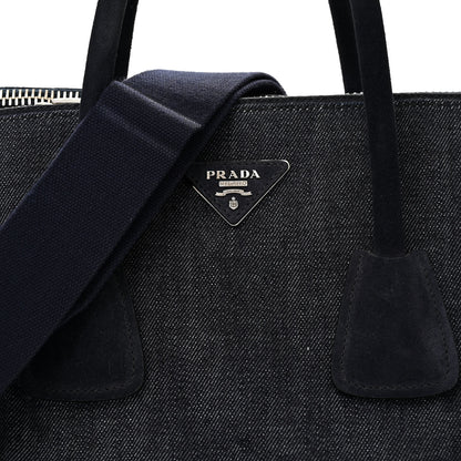 Prada Denim Suede Scamosciato Twin Pocket Tote Bleu 8 of 15