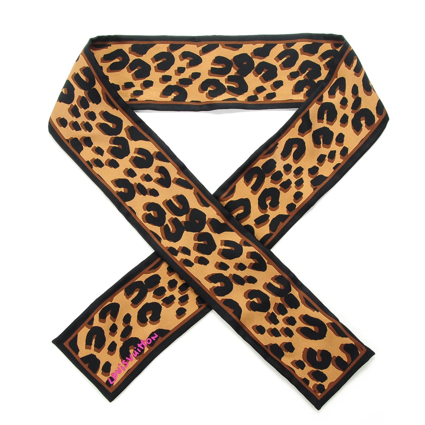 Silk Leopard Bandeau Scarf Marron