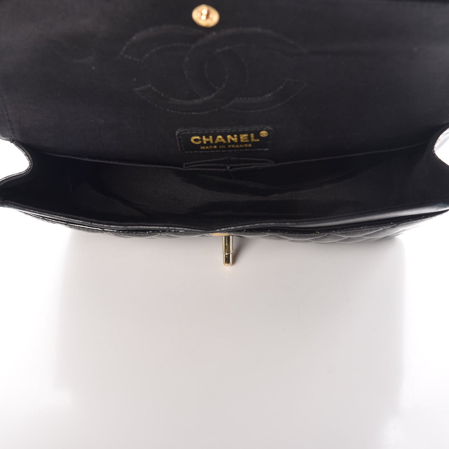 Patent Quilted Sparkle Glitter Medium Double Flap Black