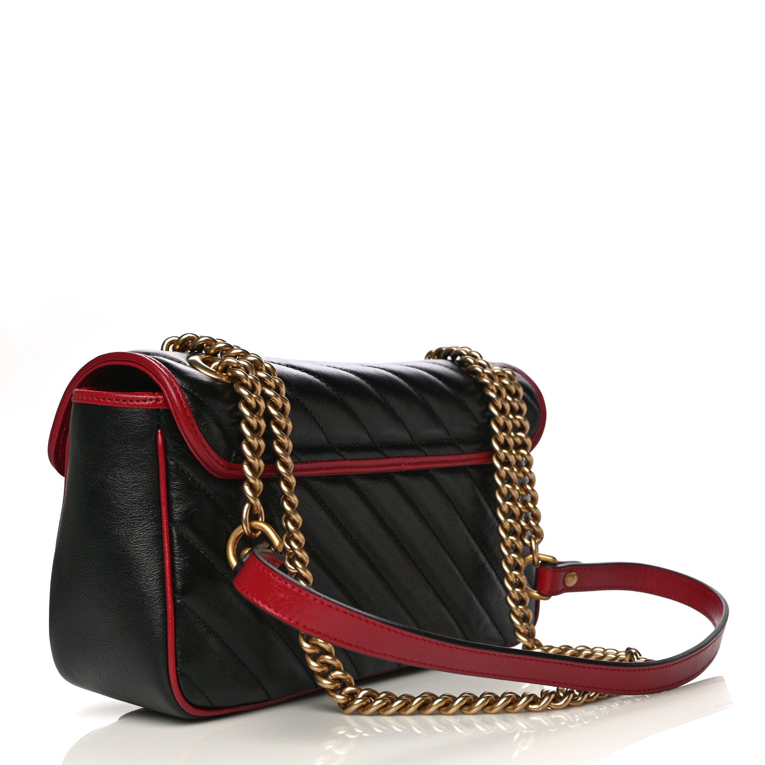 Gucci Vintage Effect Calfskin Matelasse Diagonal Small Torchon GG Marmont Shoulder Bag Black Romantic Cherry 3 of 11