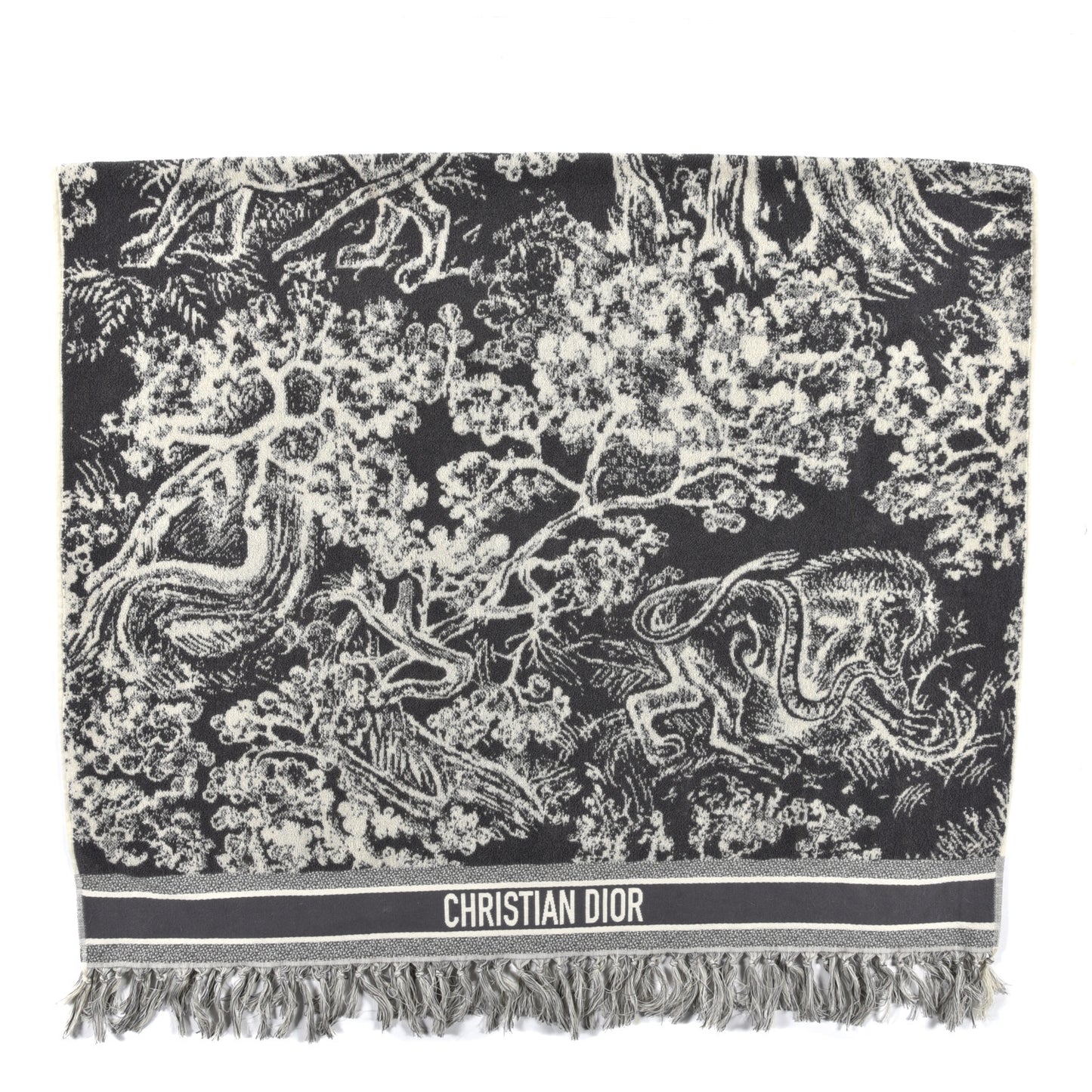 Cotton Toile De Jouy Reverse Towel Grey Ivory