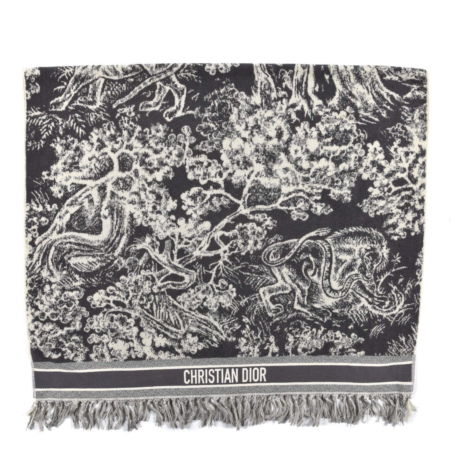 Christian Dior Cotton Toile De Jouy Reverse Towel Grey Ivory 1 of 5