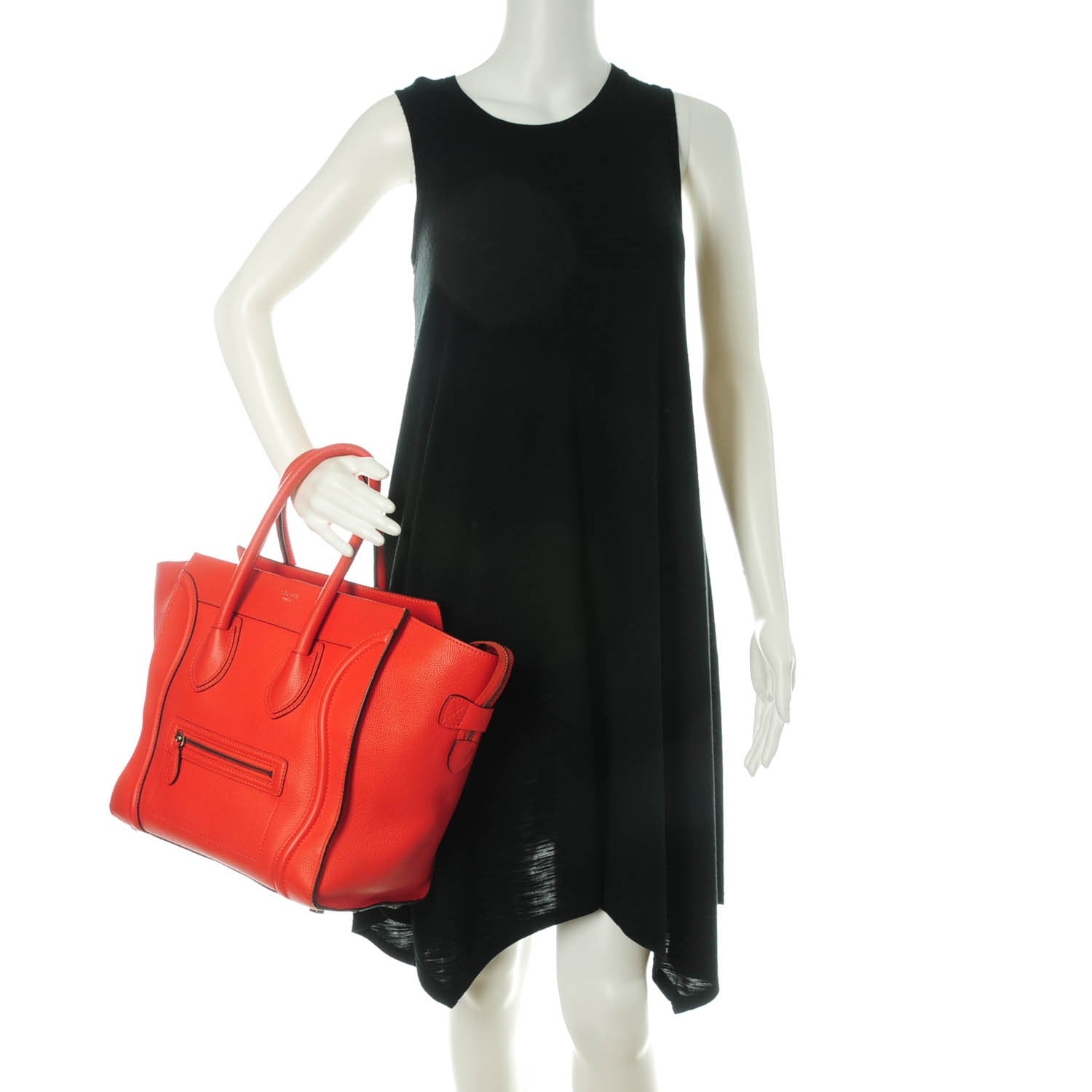 Celine Drummed Calfskin Mini Luggage Vermillion 2 of 10