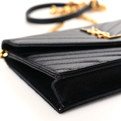 Saint Laurent Grain De Poudre Matelasse Chevron Monogram Envelope Chain Wallet Black 7 of 9