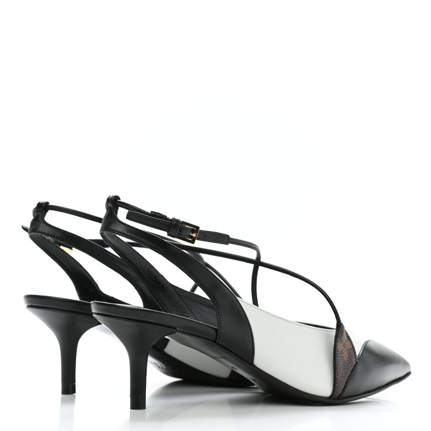 Calfskin Line Up Slingback Pumps 36 Black White