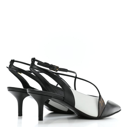 Louis Vuitton Calfskin Line Up Slingback Pumps 36 Black White 4 of 8