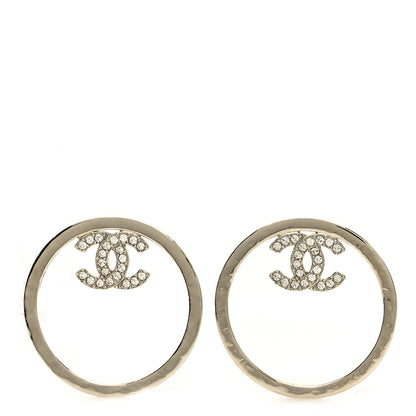 Chanel Metal Crystal CC Round Drop Earrings Gold 1 of 5