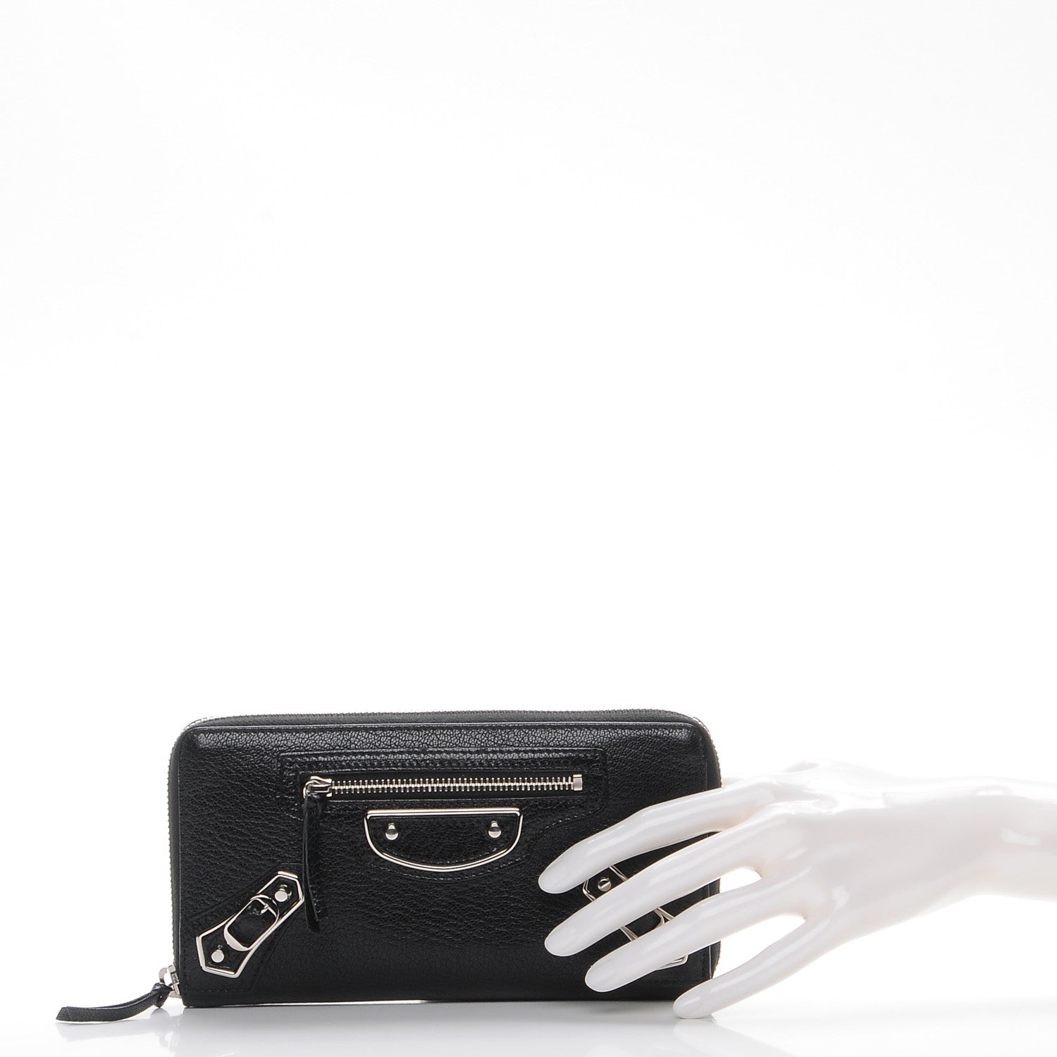 Balenciaga Chevre Silver Metallic Edge Hardware Zip Around Wallet Black 2 of 8
