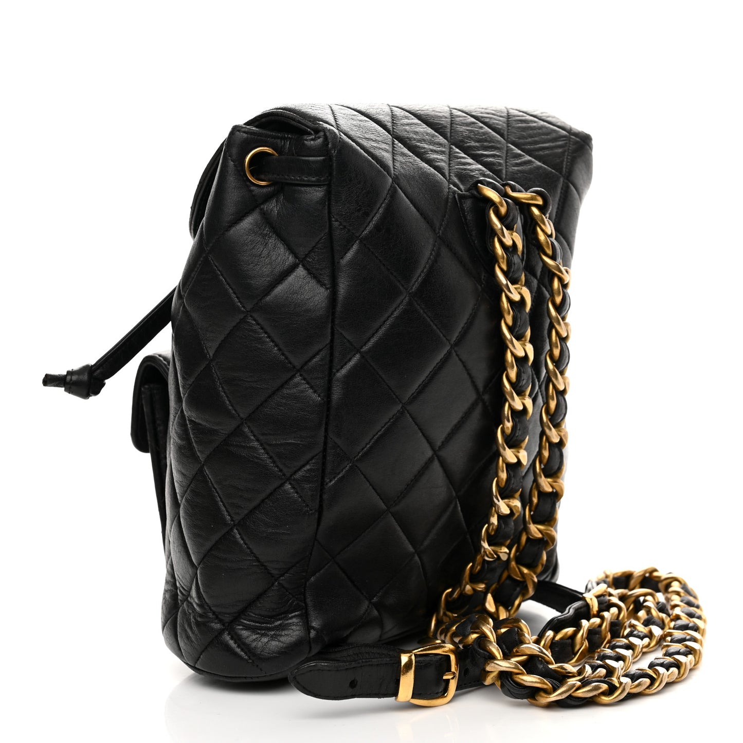 Lambskin Quilted Drawstring Backpack Black