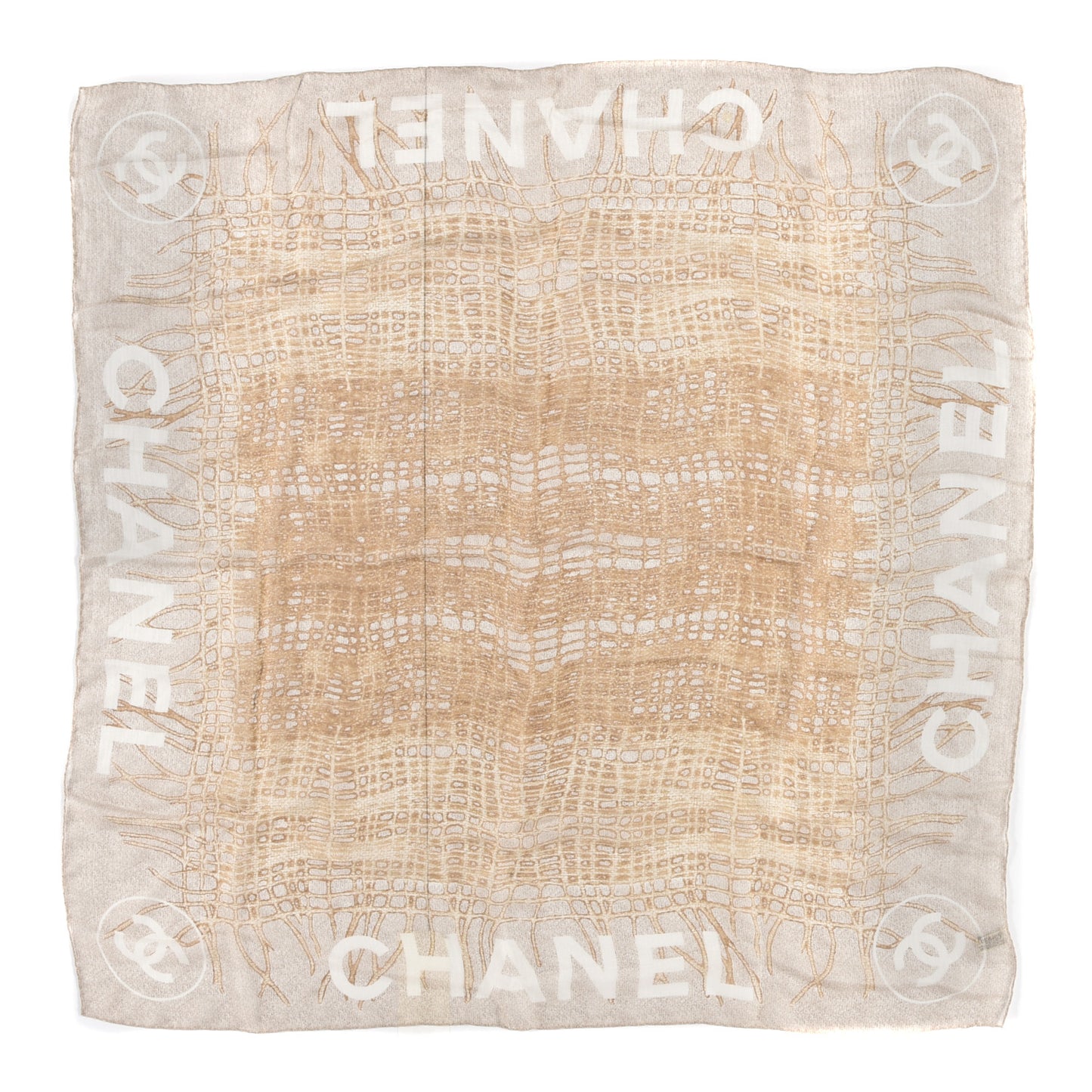 Silk Logo Woven Scarf Shawl Beige