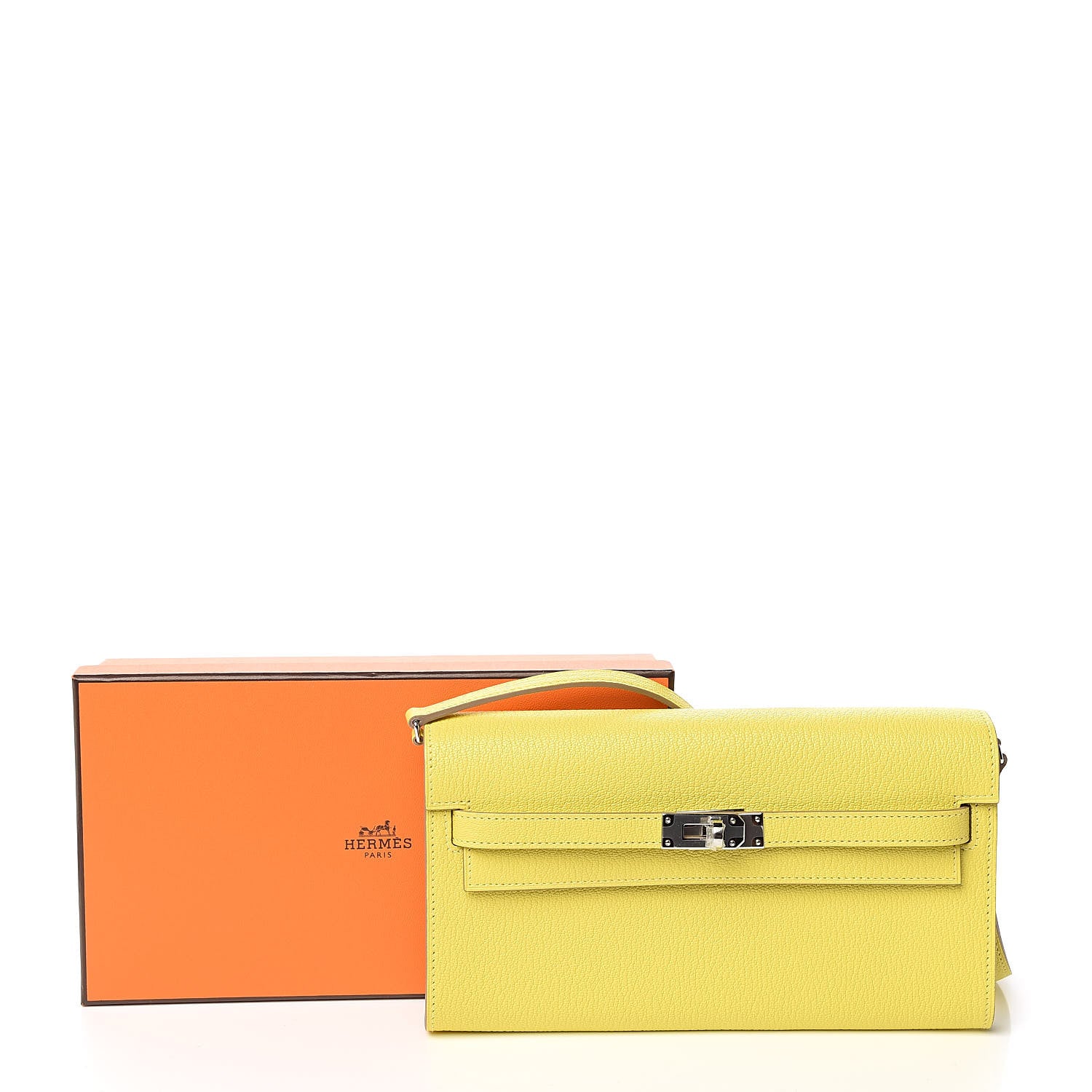 Hermes Chevre Mysore Kelly Wallet To Go Lime 10 of 10