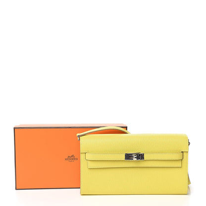 Hermes Chevre Mysore Kelly Wallet To Go Lime 10 of 10